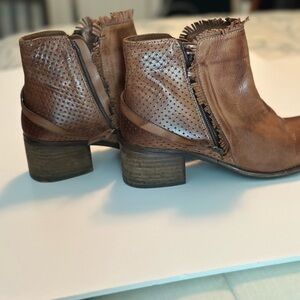 Brown Leather Ankle Boots with Textured Design